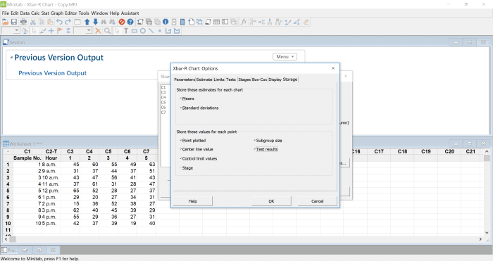 xbar r chart minitab