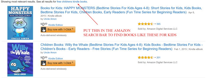 Go to the Kindle books category on Amazon and enter the words "free ebooks for children" in the search bar.
