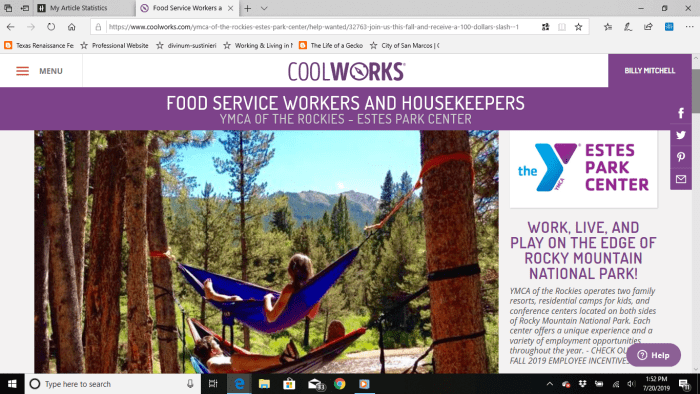 The Food Service Workers and Housekeepers job listing for YMCA of the Rockies, Estes Park Center page.