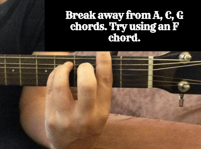 When we first learn guitar, it's common to use A, C, G chords, but don't be afraid to try bar chords too.