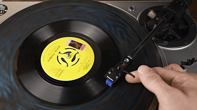 The 45 rpm vinyl record was introduced by RCA in 1949. The grooved, vinyl disc had to be played on an electronic turntable (record player) at 45 revolutions per minute (rpm)