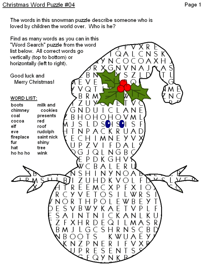 Christmas Word Puzzle, Word Search Printables Holidappy