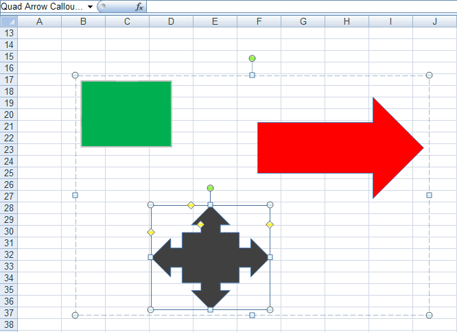 Figure 8: Selecting a single shape within a group in Excel 2007 and Excel 2010.