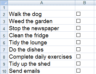 Perfectly aligned check boxes in Excel 2007 or Excel 2010.