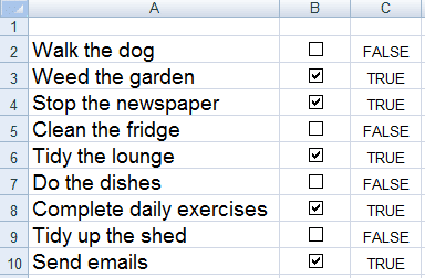 Check boxes showing their linked cells in Excel 2007 or Excel 2010.