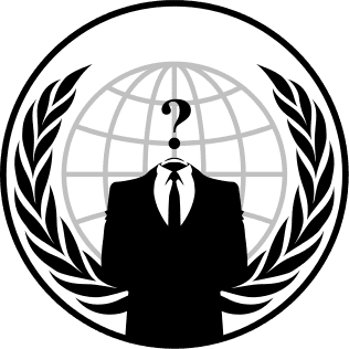 The logo for the Anonymous hacking collective. 