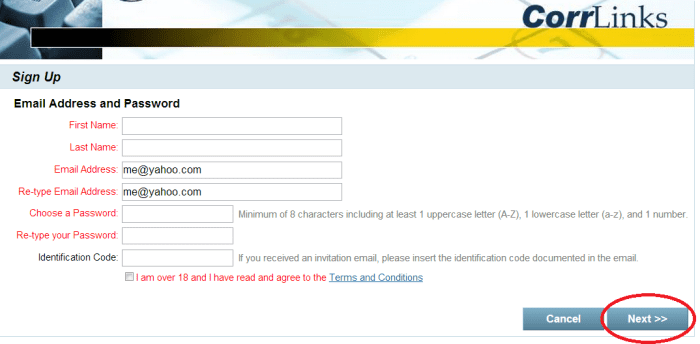 Step 4: Sign up / email address and password page