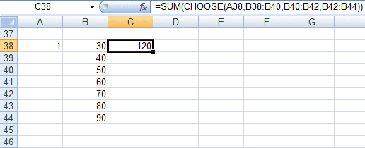 An example of how to use the CHOOSE function with cell references in Excel 2007 and Excel 2010.