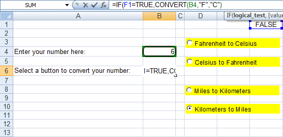 Example of the first part of nested IF functions performing a conversion in Excel 2007 and Excel 2010.