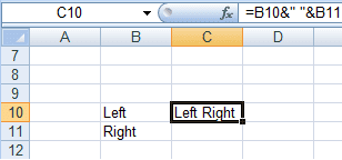 Using the & operator and adding spaces in a formula in Excel 2007 and Excel 2010.