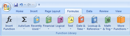 The Function Library in Excel 2007 and Excel 2010 allows you to easily select a function for a formula.