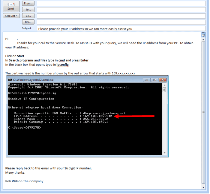 Example of a template created in Outlook 2007 or Outlook 2010.
