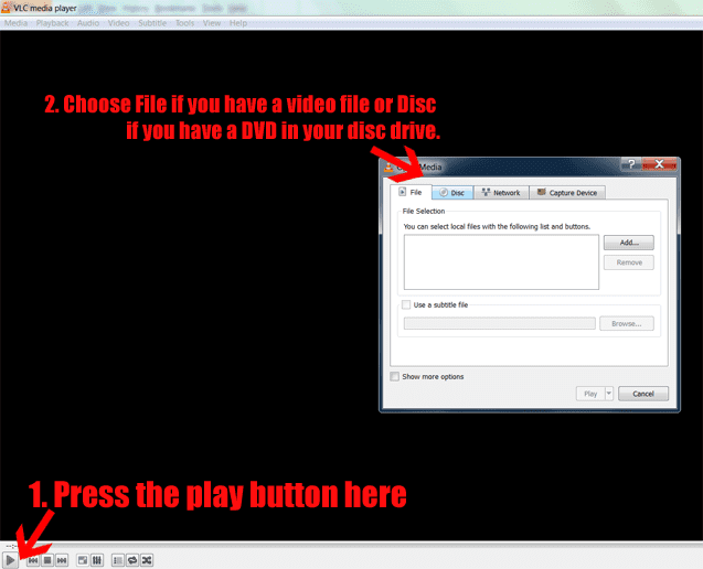 VLCメディアプレーヤーチュートリアルイメージとバッチスクリーンキャップを取ります。