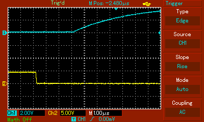 4 us dead time inserted between two complimentary channels. (Probe at blue channel is showing a bit slow response because it was cheap!)
