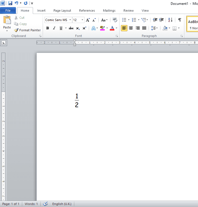 word insert subscript into fraction