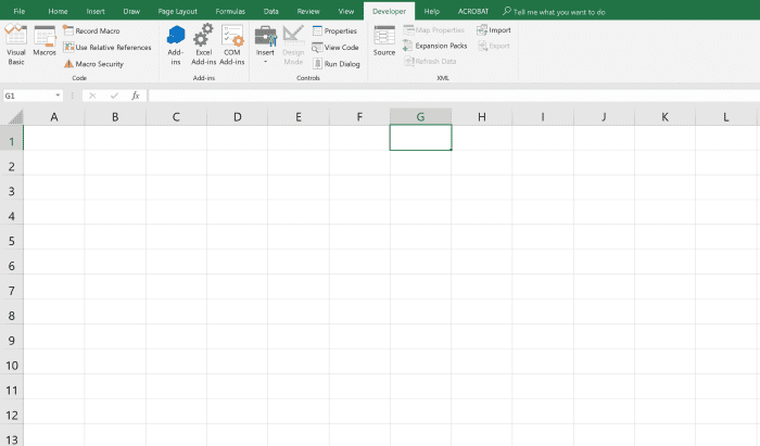 The illustration show a selected developer tab selected in Excel. The developer tab option should be added to the Excel before attempting to add a spin button.