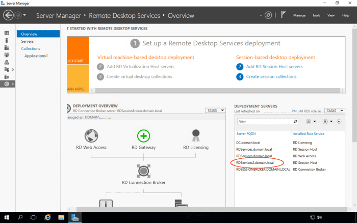 You should now see RDSERVICES2 added to the Deployment Servers.