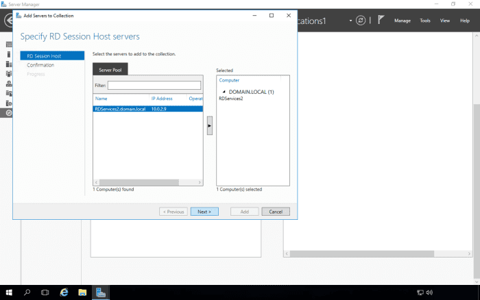 Select RDSERVICES2 and click Next.