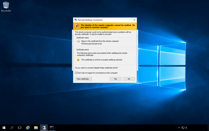 A warning about the computer identity will pop up. Just connect anyway.
