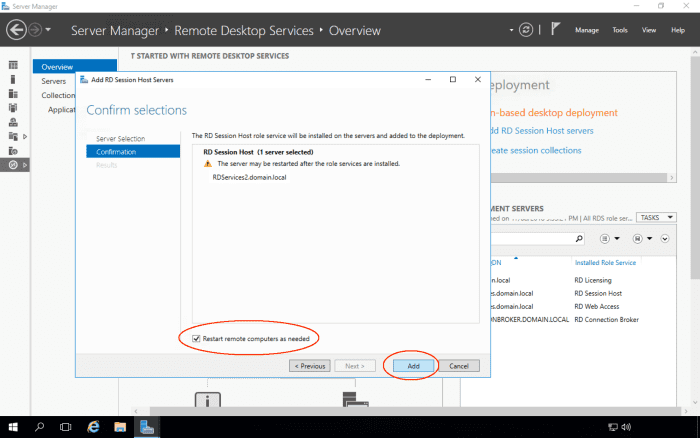 Tick the Restart remote computers as needed option and click Add.