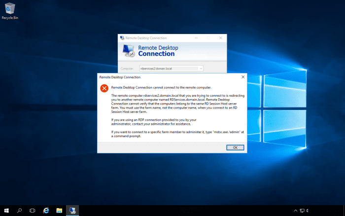 Error redirecting when using server name