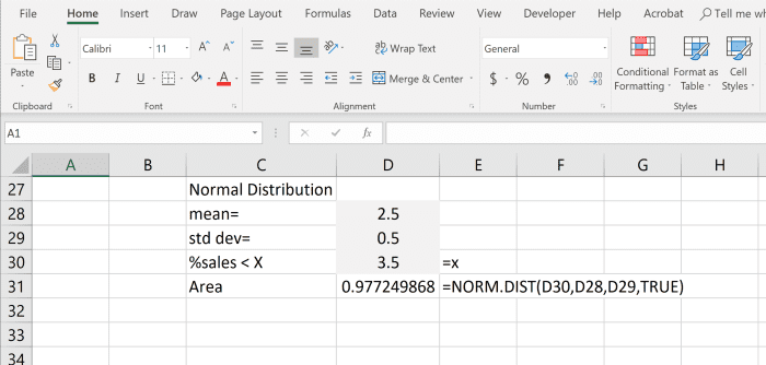 Since we are looking for what is less than x in the example, we are looking for the area to the left of our x value.