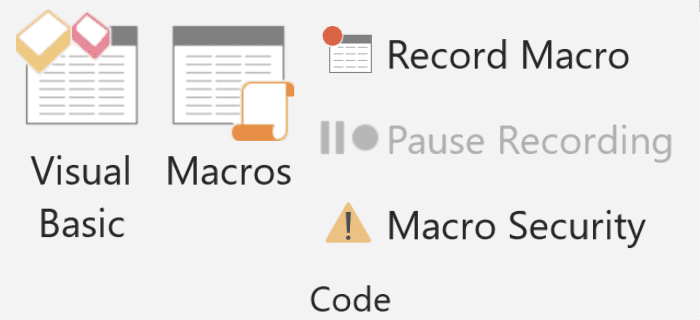 The Code area serves as a dashboard for any tasks that need to be completed involving Visual Basic coding within Word.