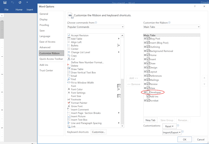The customized ribbon option allows you to add, remove, rearrange, and create tabs in the Word ribbon section.