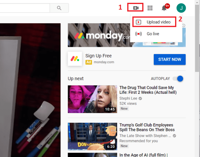 This screenshot of you tube highlights the selections that need to be made to upload a video.