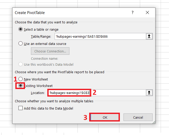 Note that if you have many columns of data, you may want to choose the option that allows you to create the PivotTable and chart in a new worksheet. This could help to keep your workbook organized.