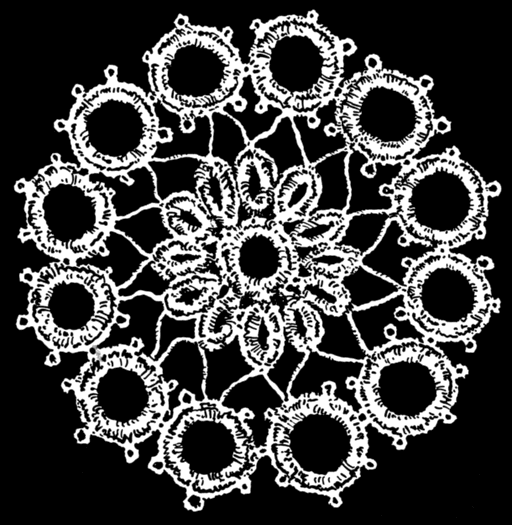 When knotting was joined, tatting was born. This is an early tatted sample.