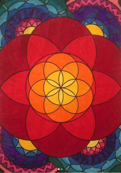 The seed of life in a larger seed of Life, surrounded by mandala designs