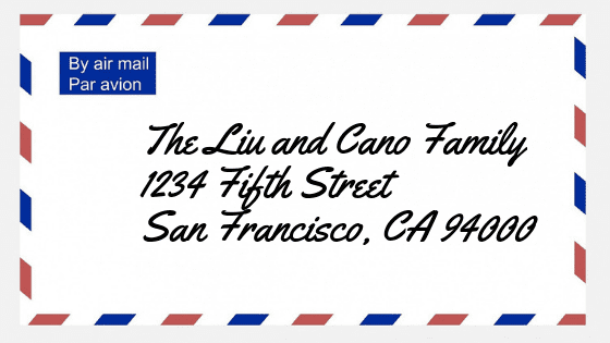 Addressing an envelope for a couple with differing last names and children.