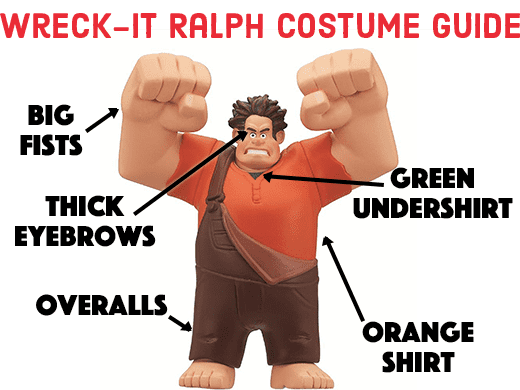 Transform yourself into the guy with the freakishly big hands using this easy-to-follow "Wreck-It Ralph" adult/child costume guide.