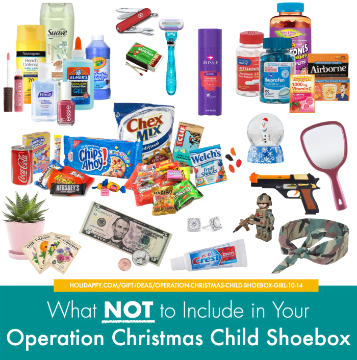 What NOT to include in an Operation Christmas Child Shoebox. From candy to toothpaste, customs regulations limit what you can send overseas.