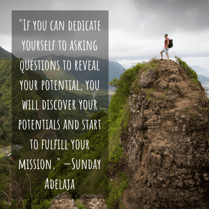 "If you can dedicate yourself to asking questions to reveal your potential, you will discover your potentials and start to fulfill your mission." —Sunday Adelaja