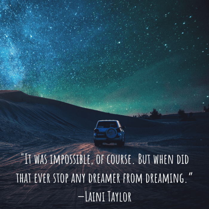 "It was impossible, of course. But when did that ever stop any dreamer from dreaming.” —Laini Taylor