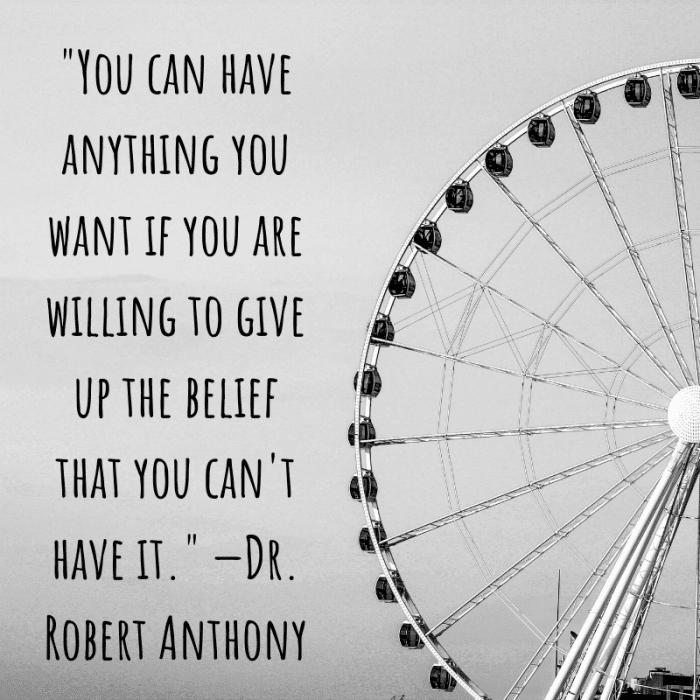 "You can have anything you want if you are willing to give up the belief that you can't have it." —Dr. Robert Anthony