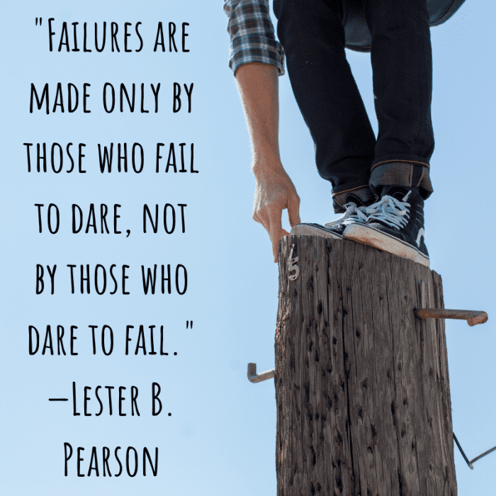 "Failures are made only by those who fail to dare, not by those who dare to fail." —Lester B. Pearson