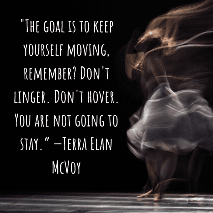"The goal is to keep yourself moving, remember? Don't linger. Don't hover. You are not going to stay.” —Terra Elan McVoy