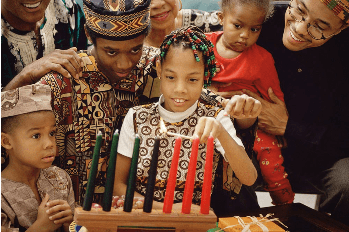 Families celebrating Kwanzaa sometimes share the candle lighting duties each night by allowing a different family member to light the candles.