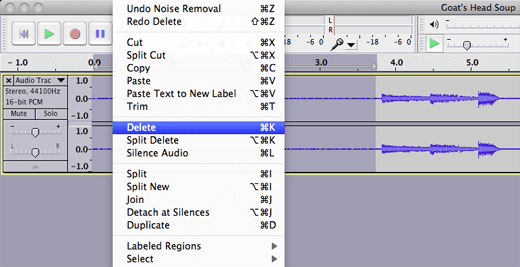 Remove dead space at the beginning of the recording by making a selection just before the first track, clicking Select Track Start to Cursor, and then deleting the selection.