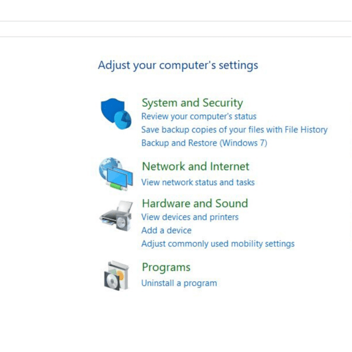Step 3: From the control panel, click on "hardware and sound."