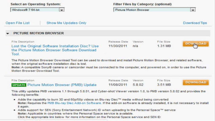 Download the full version of PMB that's intended for people who lost their PMB installation disc.