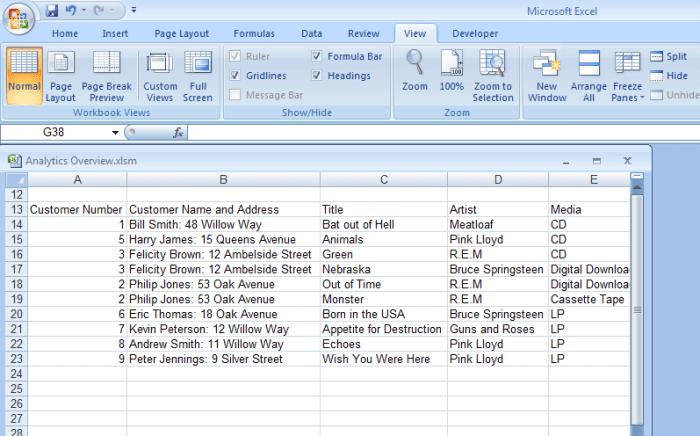 Showing a windowed Excel workbook allowing another workbook to be viewed at the same time in Excel 2007 and Excel 2010.