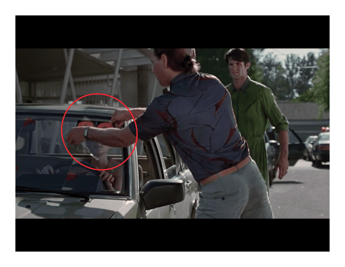 Van Sant fixes the error by including the salesman pulling off the year just before Heche leaves.