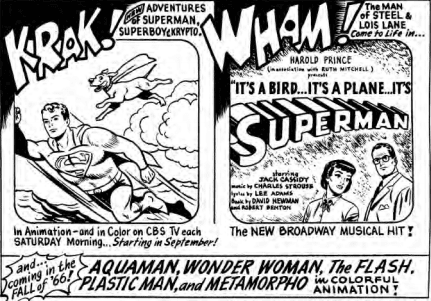 Early advertisement teasing Filmation producing other DC superhero cartoons, though only Aquaman and the Flash would make the final product.