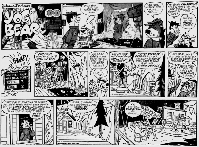 A December 1963 installment of the Yogi Bear comic, teasing the upcoming film with its working title "Whistle Your Way Back Home".