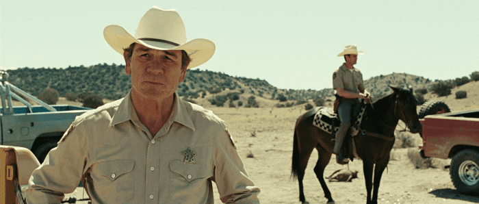 Jones is perfectly cast as the world-weary lawman slowly coming to terms with his increasing obsolescence.
