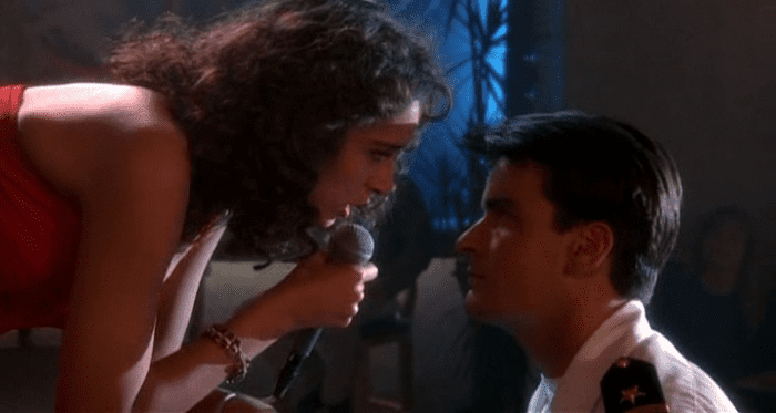Golino and Sheen's chemistry might be played for laughs but their improbable romance apes similar scenes in 'Top Gun'.